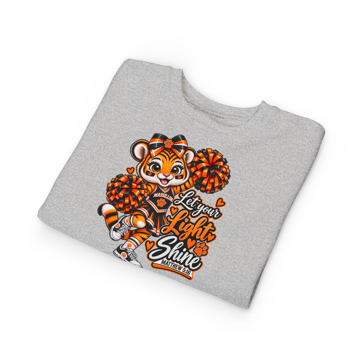 Toddler Sweatshirt - Cheerleader Tiger "Let Your Light Shine" Kids Crewneck