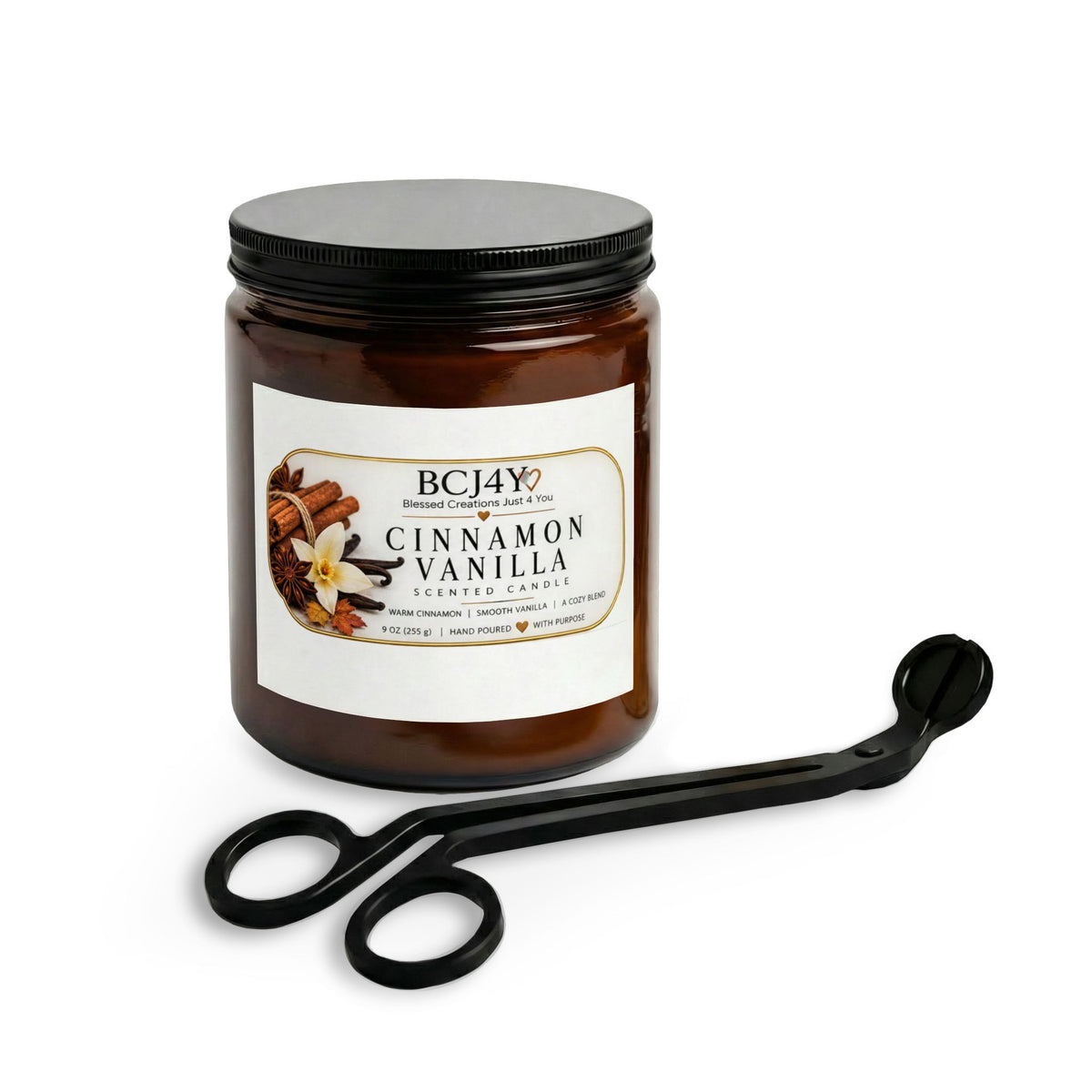 Cinnamon Vanilla Soy Candle Jar with Wick Trimmer — Cozy Home Gift Set