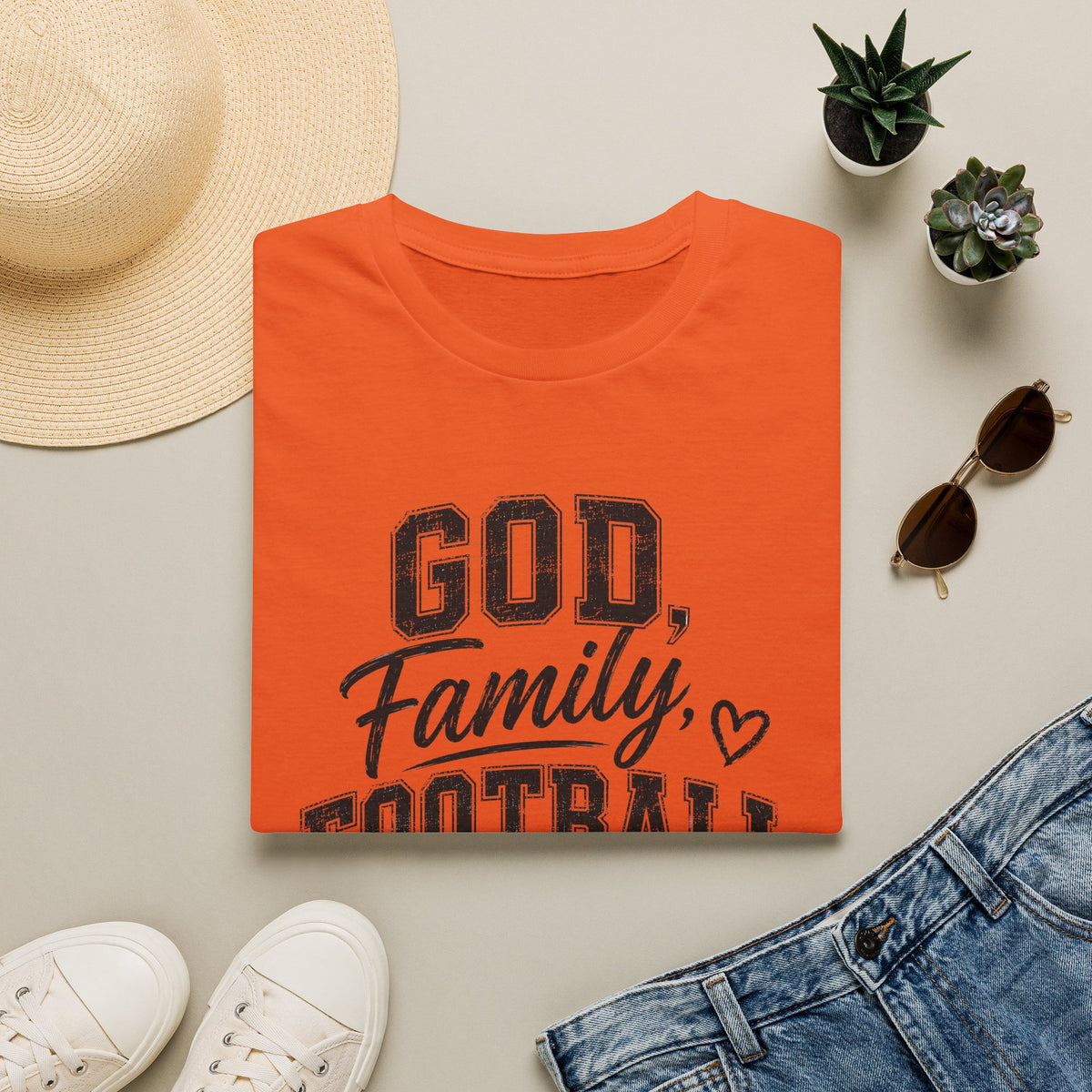 T-Shirt — "God, Family, Football" Faith & Sports Graphic Tee