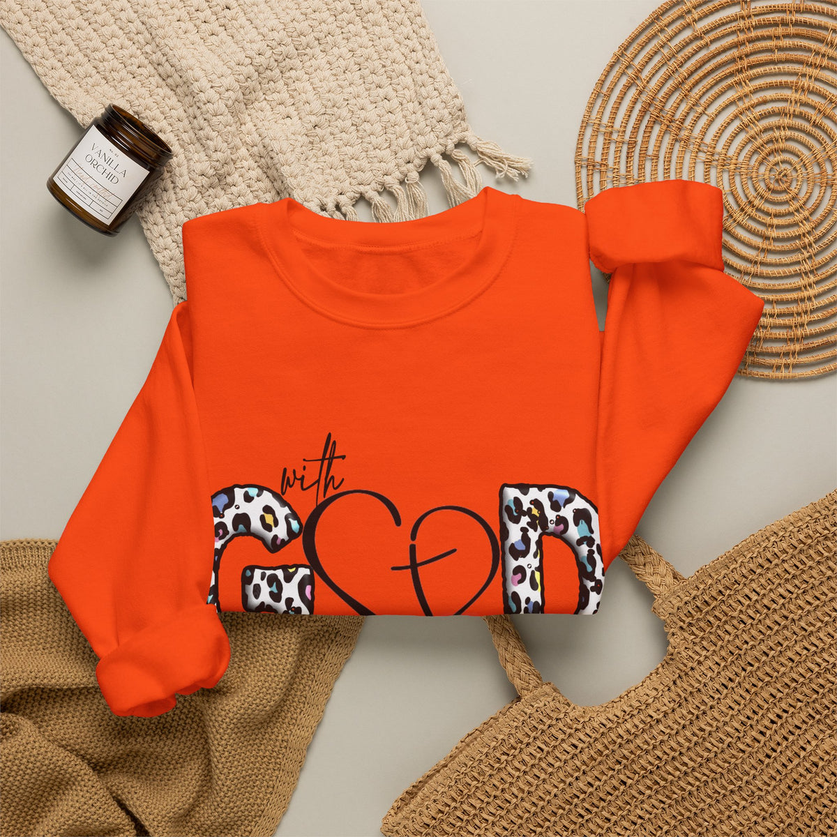 Faith Leopard Christian Crewneck Sweatshirt – With God All Things Are Possible