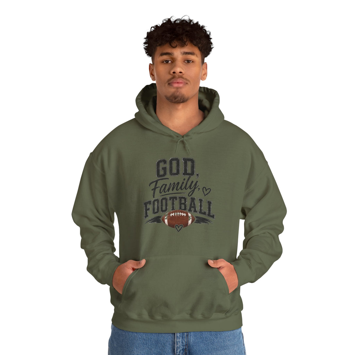 Football Family Hoodie – "God, Family, Football" Pullover for Fans