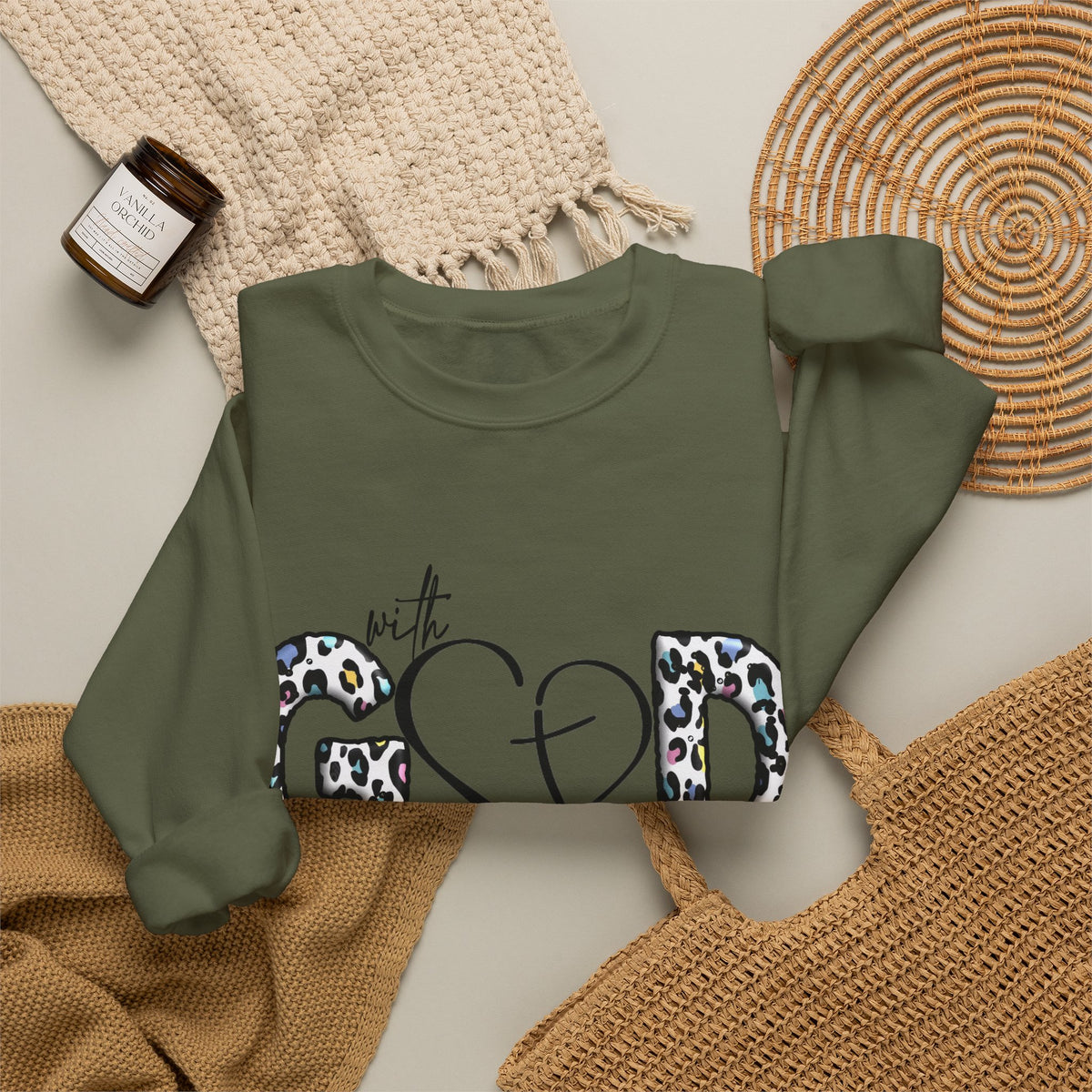 Faith Leopard Christian Crewneck Sweatshirt – With God All Things Are Possible