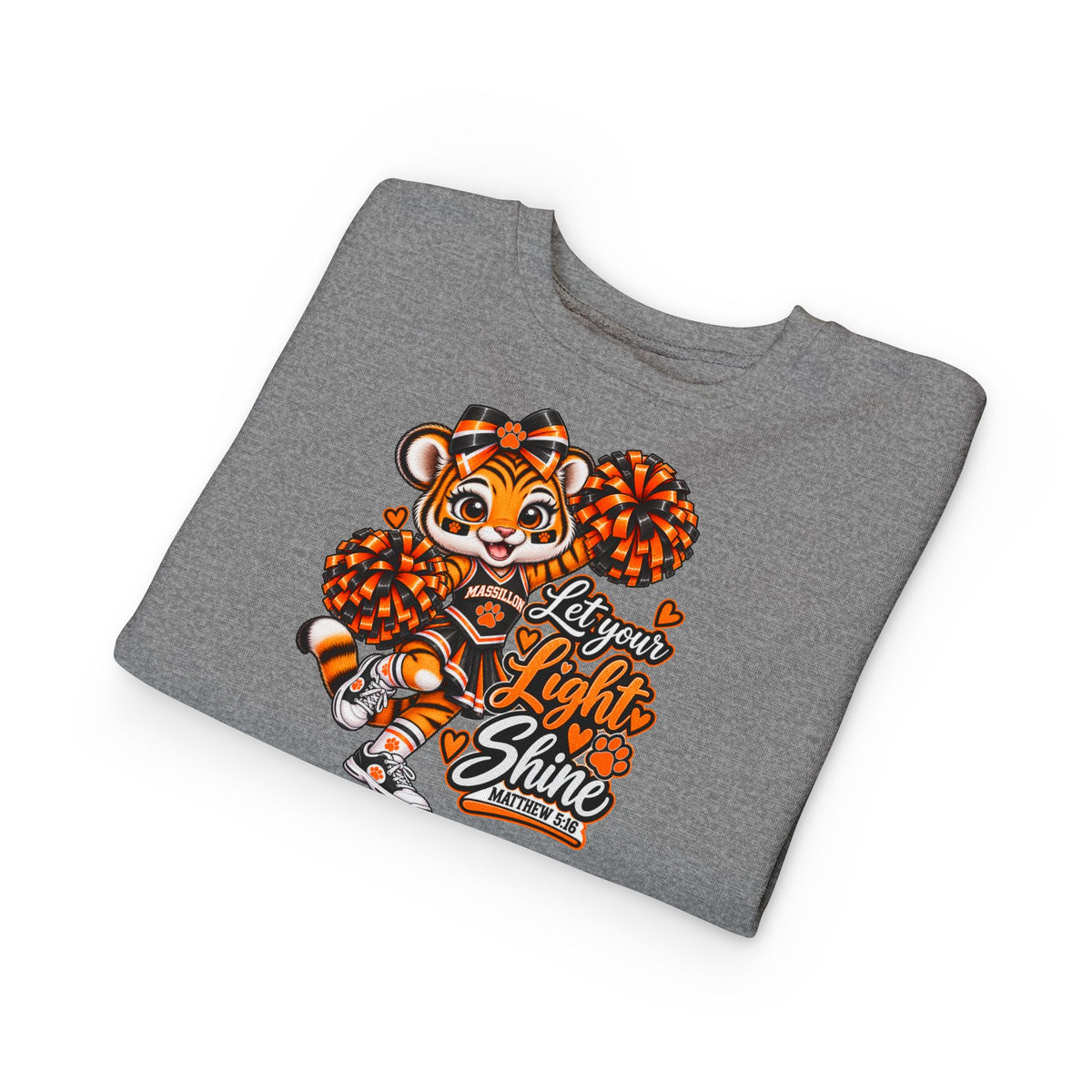 Toddler Sweatshirt - Cheerleader Tiger "Let Your Light Shine" Kids Crewneck