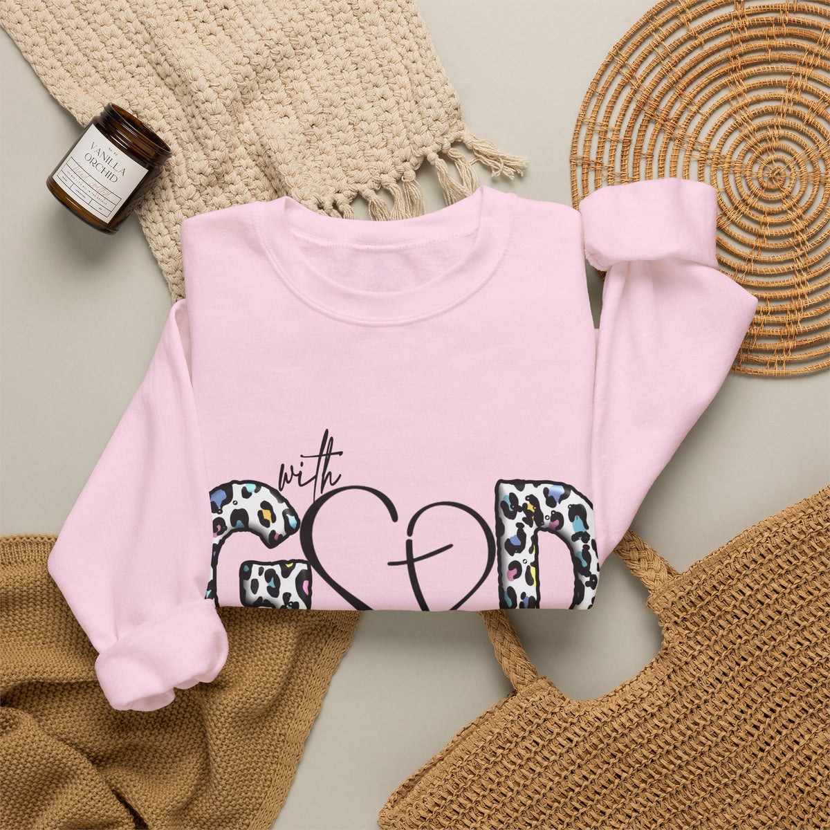 Faith Leopard Christian Crewneck Sweatshirt – With God All Things Are Possible