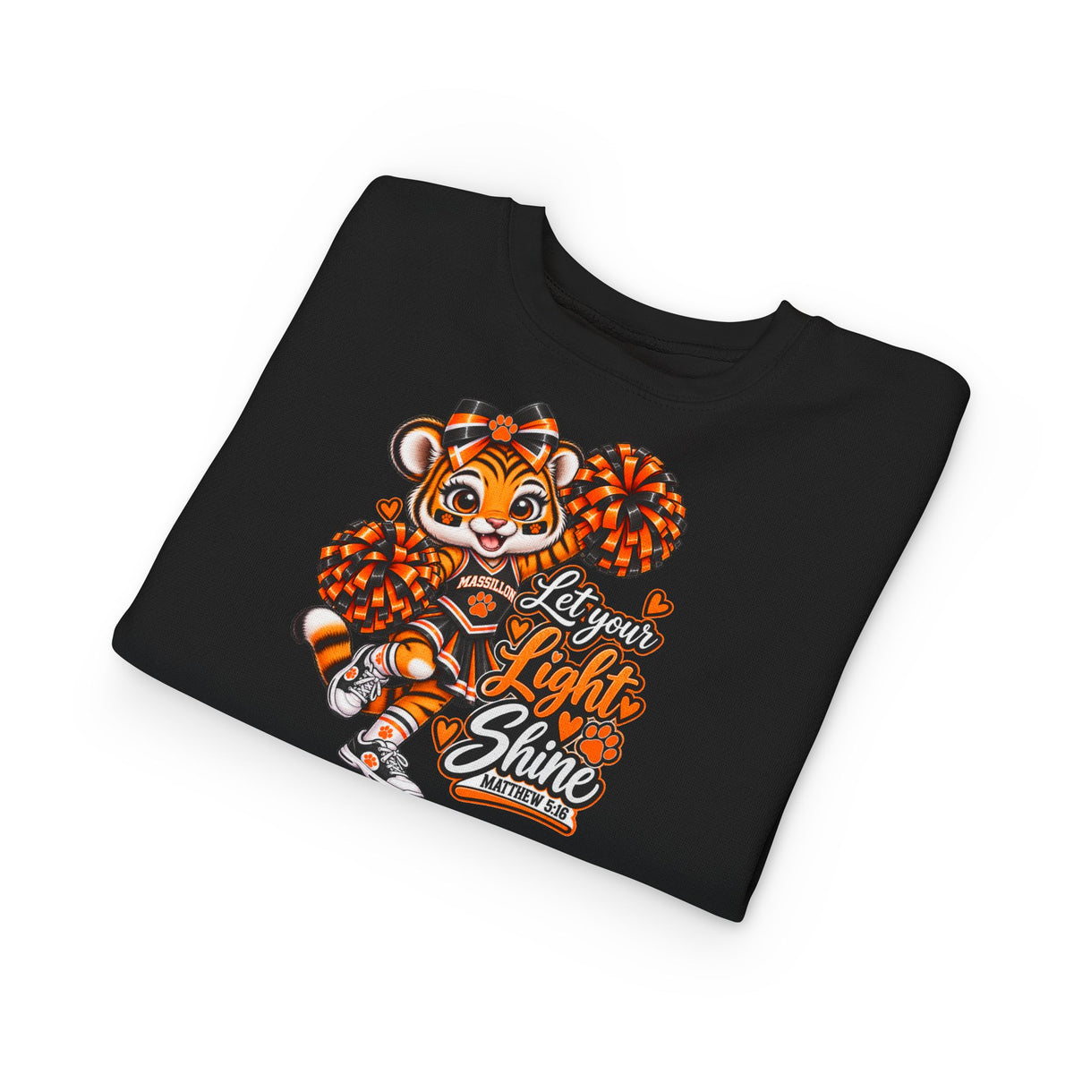 Toddler Sweatshirt - Cheerleader Tiger "Let Your Light Shine" Kids Crewneck