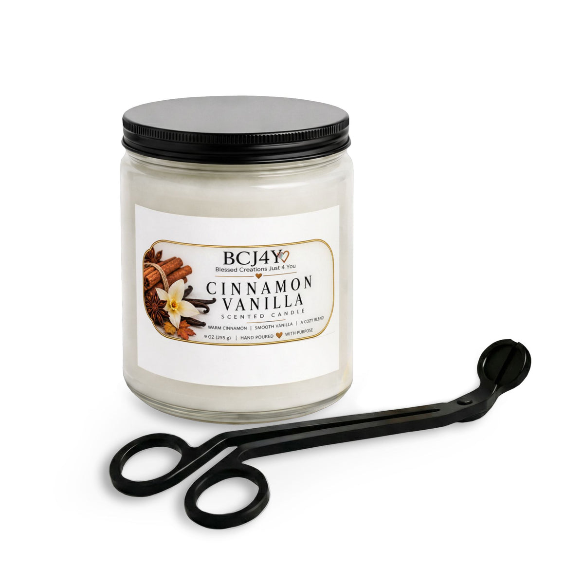 Cinnamon Vanilla Soy Candle Jar with Wick Trimmer — Cozy Home Gift Set