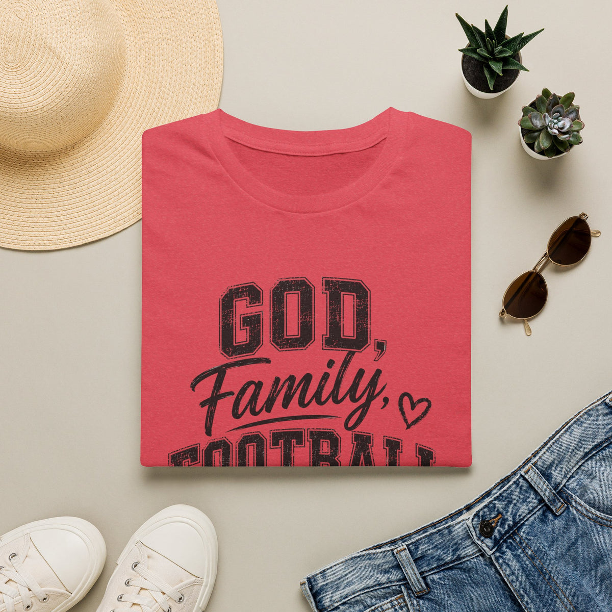 T-Shirt — "God, Family, Football" Faith & Sports Graphic Tee