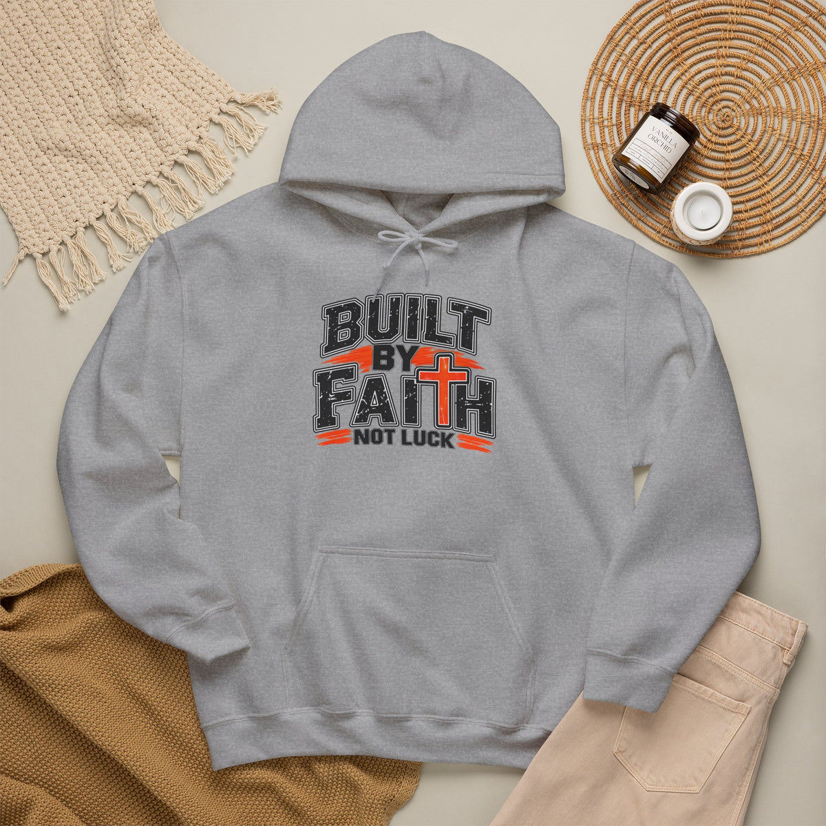 Built by Faith Hoodie — Christian Inspirational Pullover (“Built by Faith Not Luck”)
