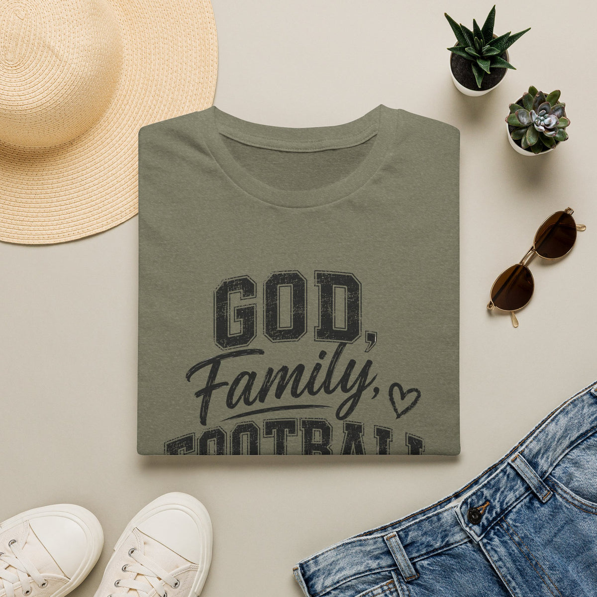T-Shirt — "God, Family, Football" Faith & Sports Graphic Tee