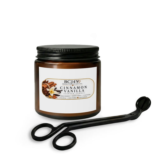 Cinnamon Vanilla Soy Candle Jar with Wick Trimmer — Cozy Home Gift Set