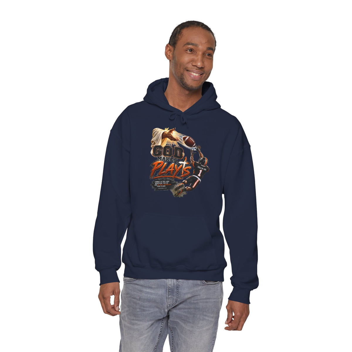 God Plays Football Hoodie – Christian Football Player Graphic Sweatshirt