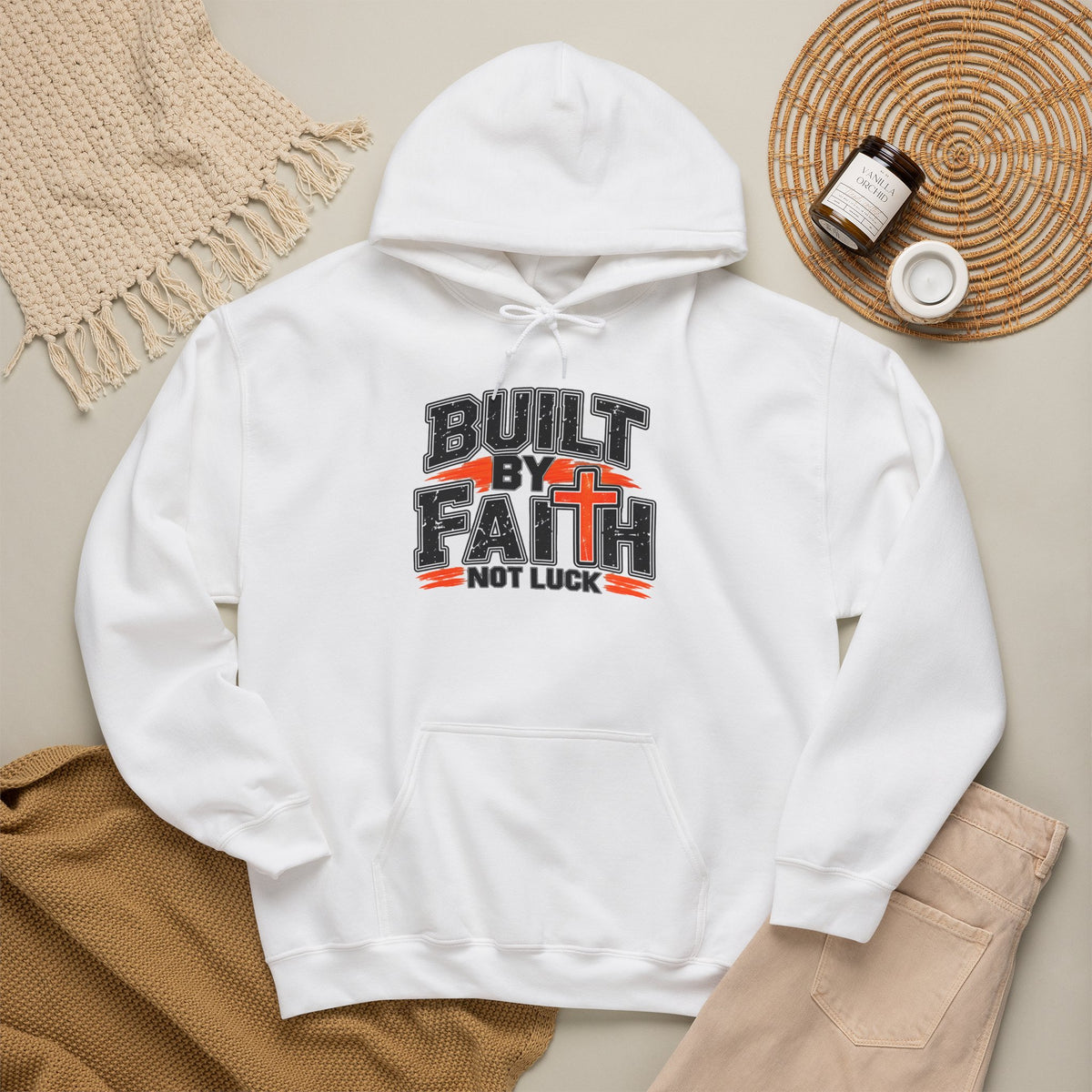 Built by Faith Hoodie — Christian Inspirational Pullover (“Built by Faith Not Luck”)