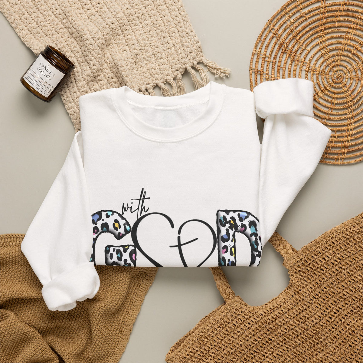 Faith Leopard Christian Crewneck Sweatshirt – With God All Things Are Possible