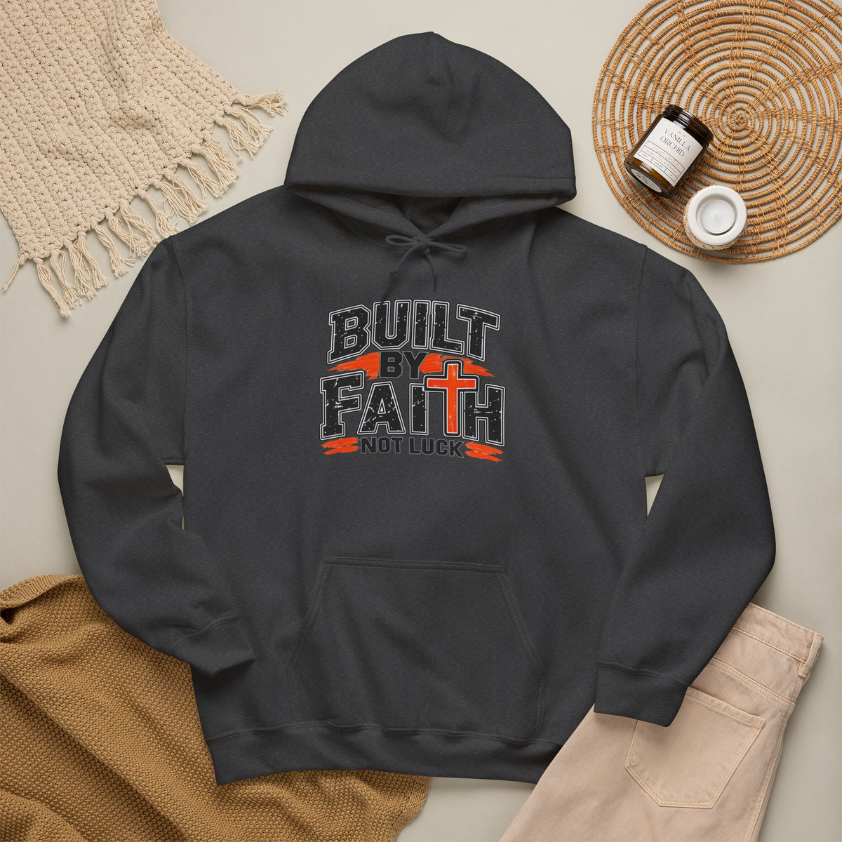 Built by Faith Hoodie — Christian Inspirational Pullover (“Built by Faith Not Luck”)