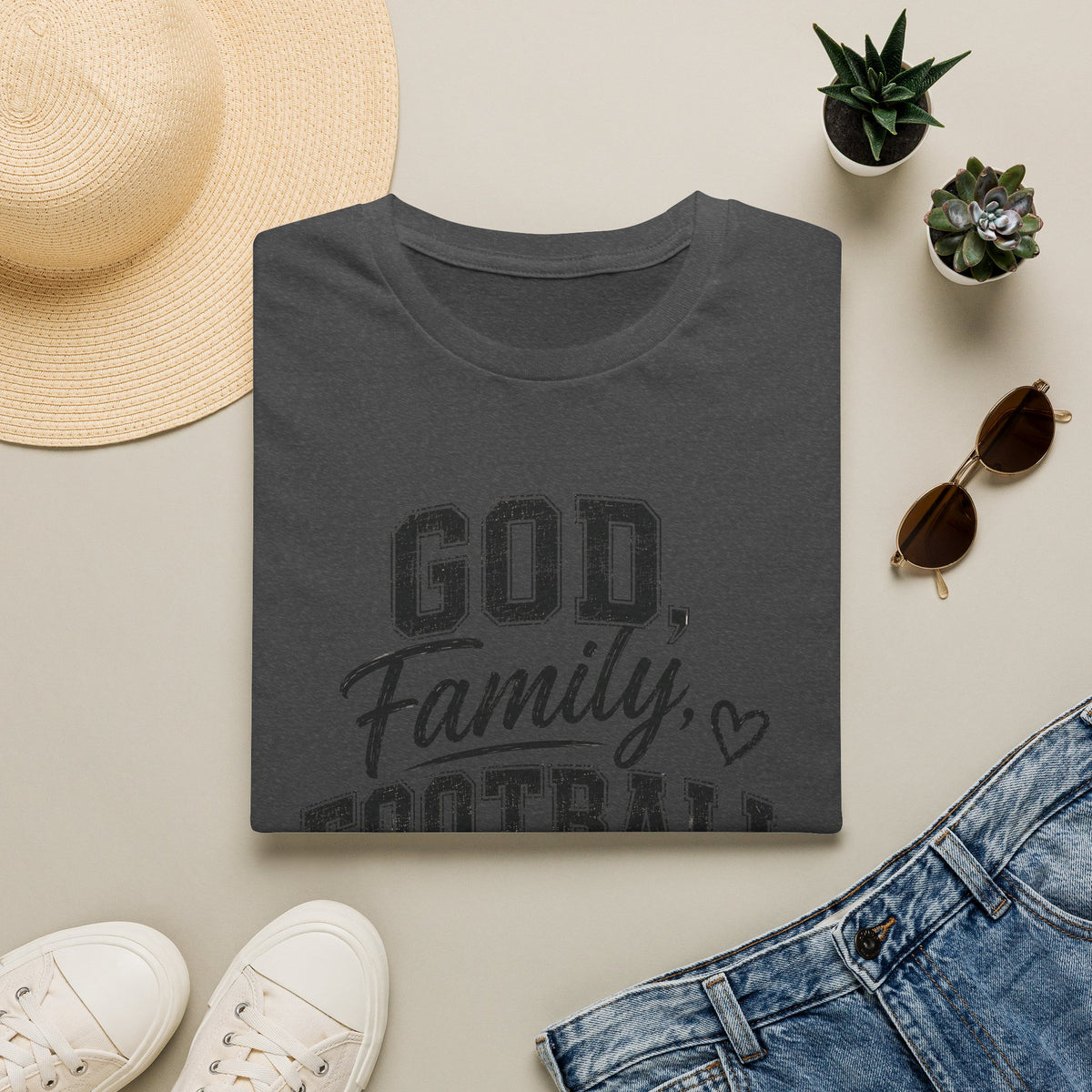 T-Shirt — "God, Family, Football" Faith & Sports Graphic Tee