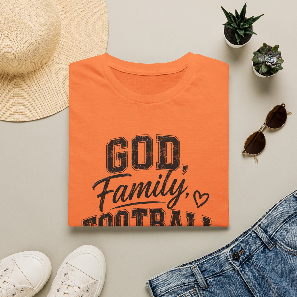 T-Shirt — "God, Family, Football" Faith & Sports Graphic Tee
