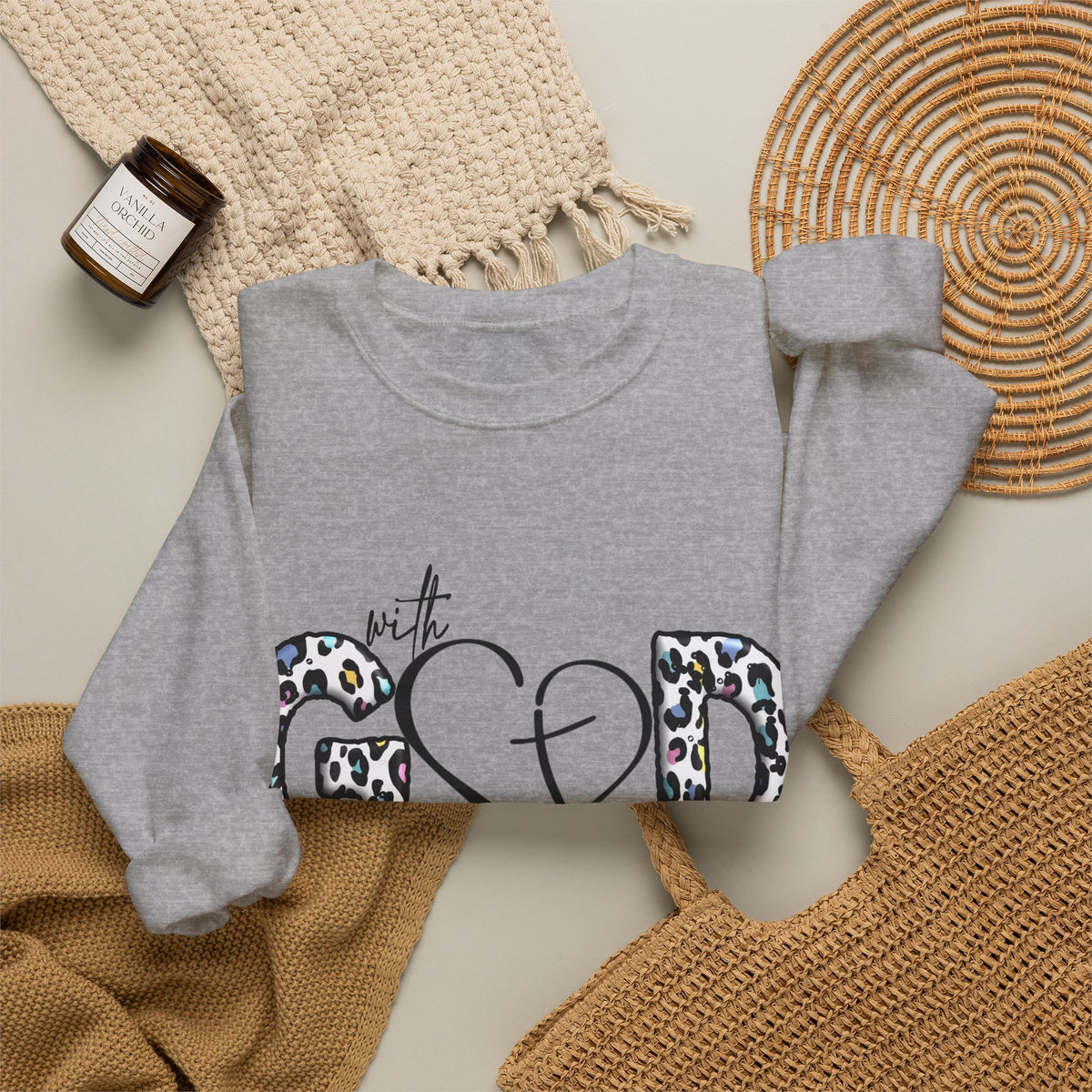 Faith Leopard Christian Crewneck Sweatshirt – With God All Things Are Possible