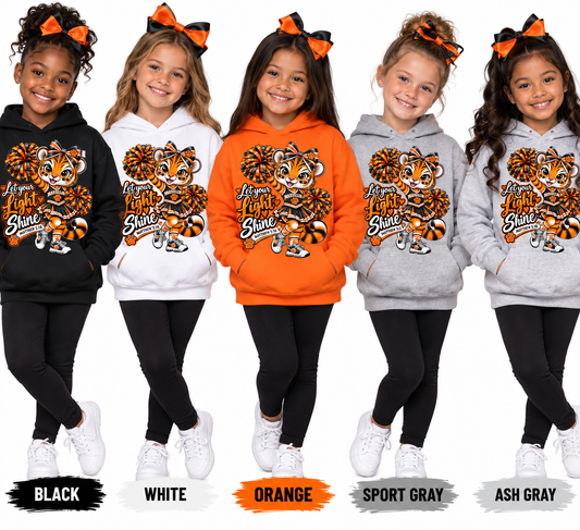 Youth Cheerleader Tiger Hoodie – 'Let Your Light Shine' Pom-Pom Mascot Sweatshirt