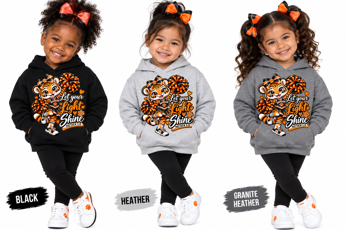 Toddler Sweatshirt - Cheerleader Tiger "Let Your Light Shine" Kids Crewneck