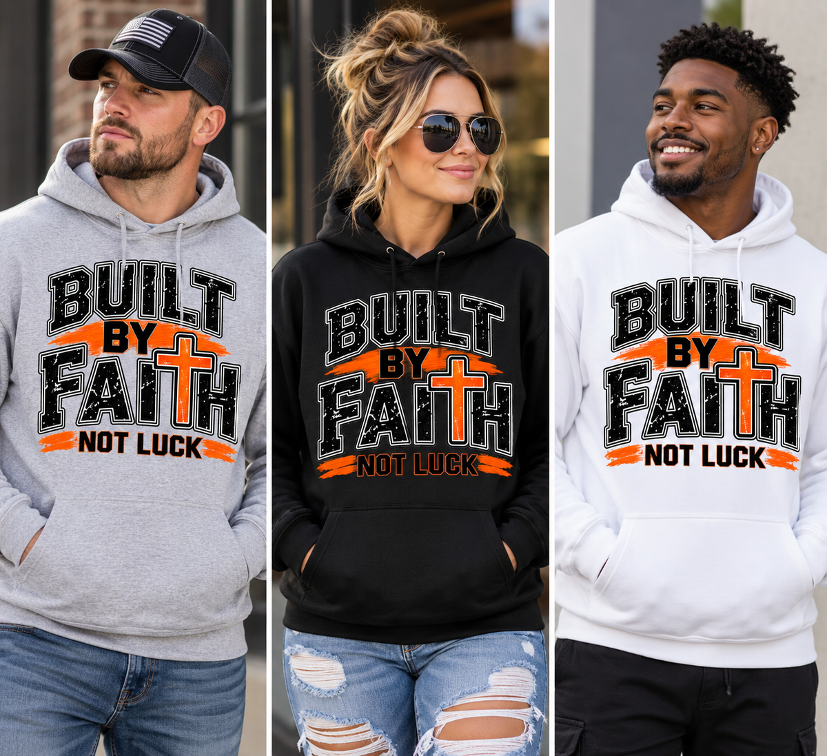 Built by Faith Hoodie — Christian Inspirational Pullover (“Built by Faith Not Luck”)