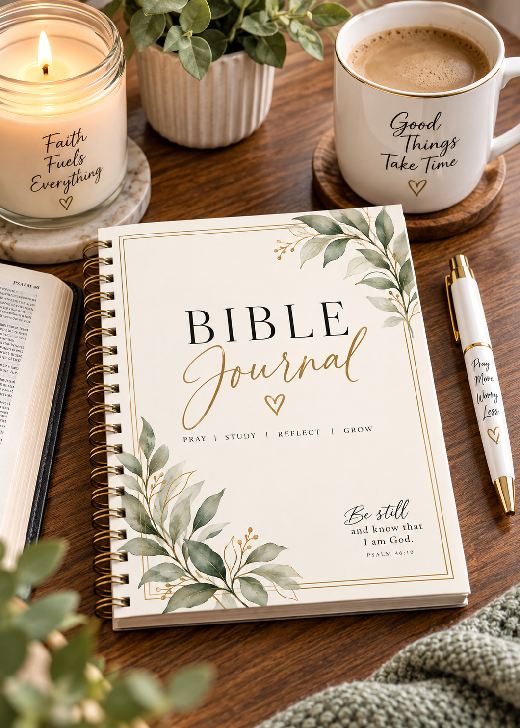 Bible Journal Spiral Notebook — Pray, Study, Reflect Ruled Lined Journal