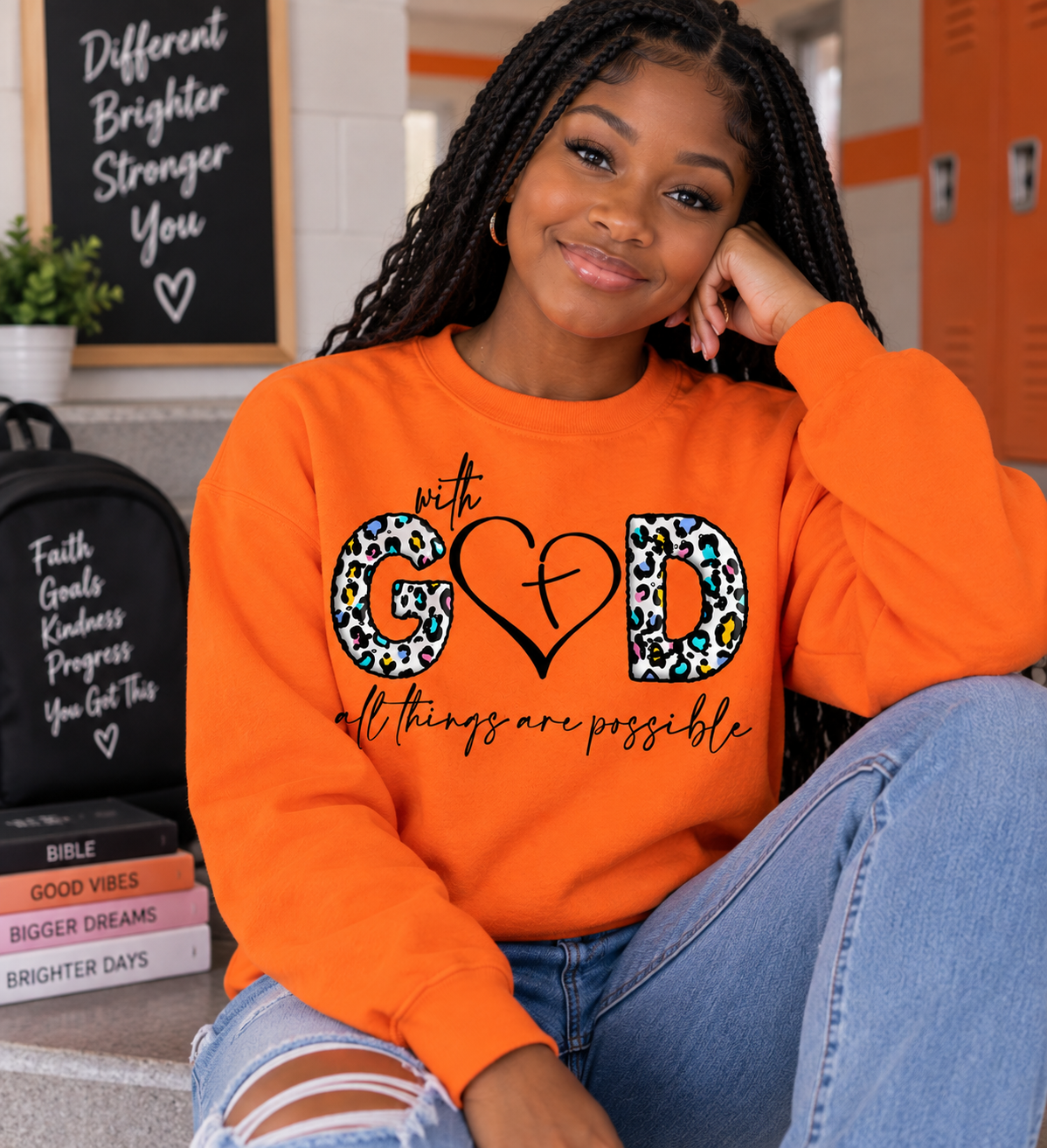 Faith Leopard Christian Crewneck Sweatshirt – With God All Things Are Possible