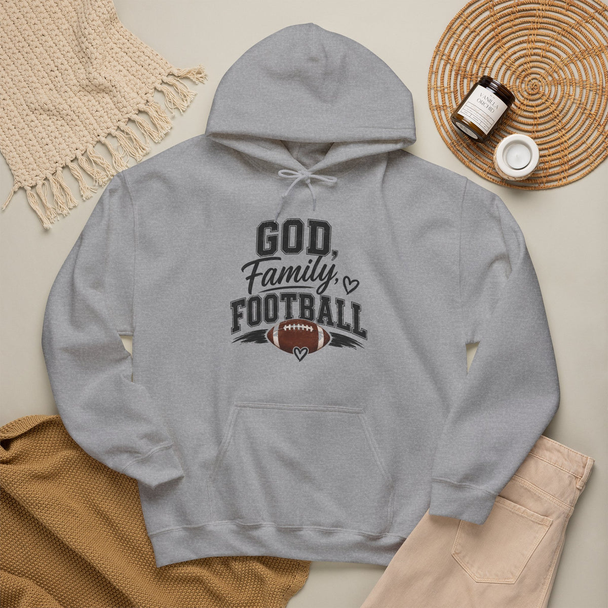 Football Family Hoodie – "God, Family, Football" Pullover for Fans
