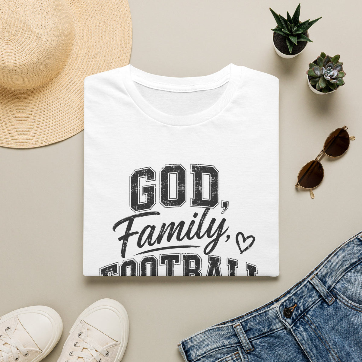 T-Shirt — "God, Family, Football" Faith & Sports Graphic Tee