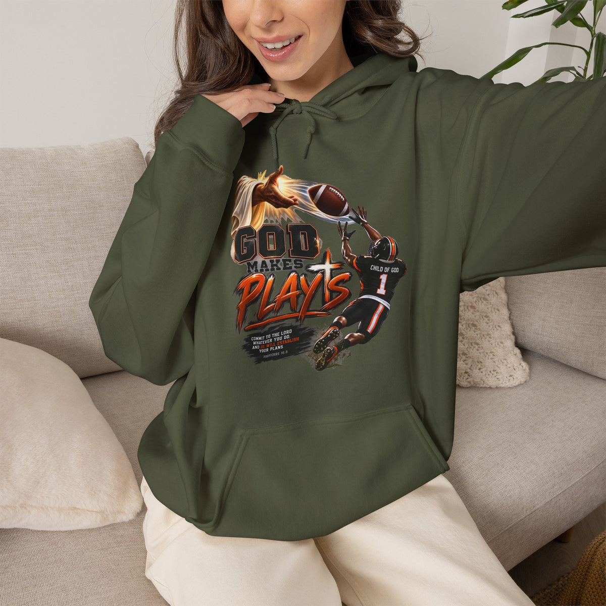 God Plays Football Hoodie – Christian Football Player Graphic Sweatshirt