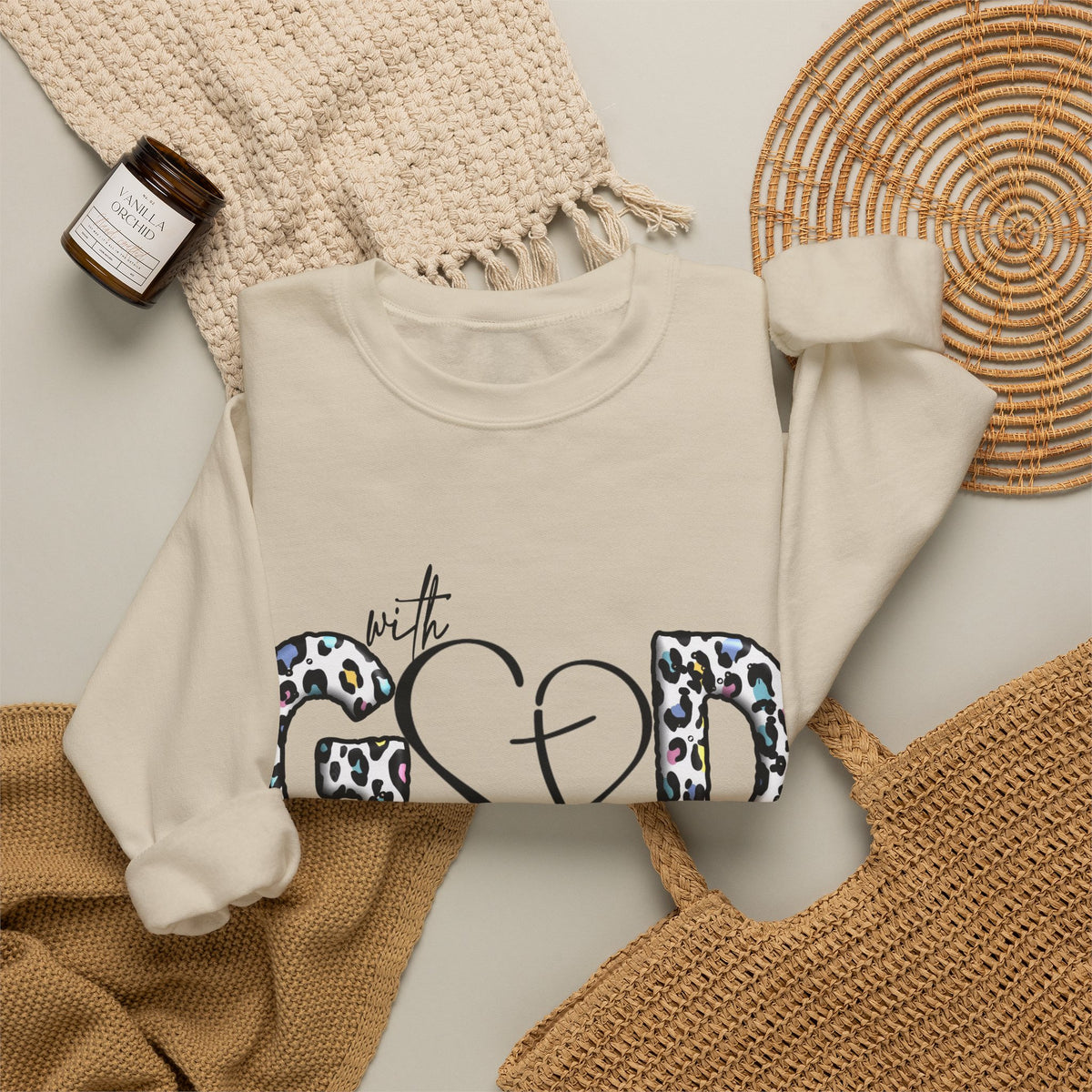 Faith Leopard Christian Crewneck Sweatshirt – With God All Things Are Possible