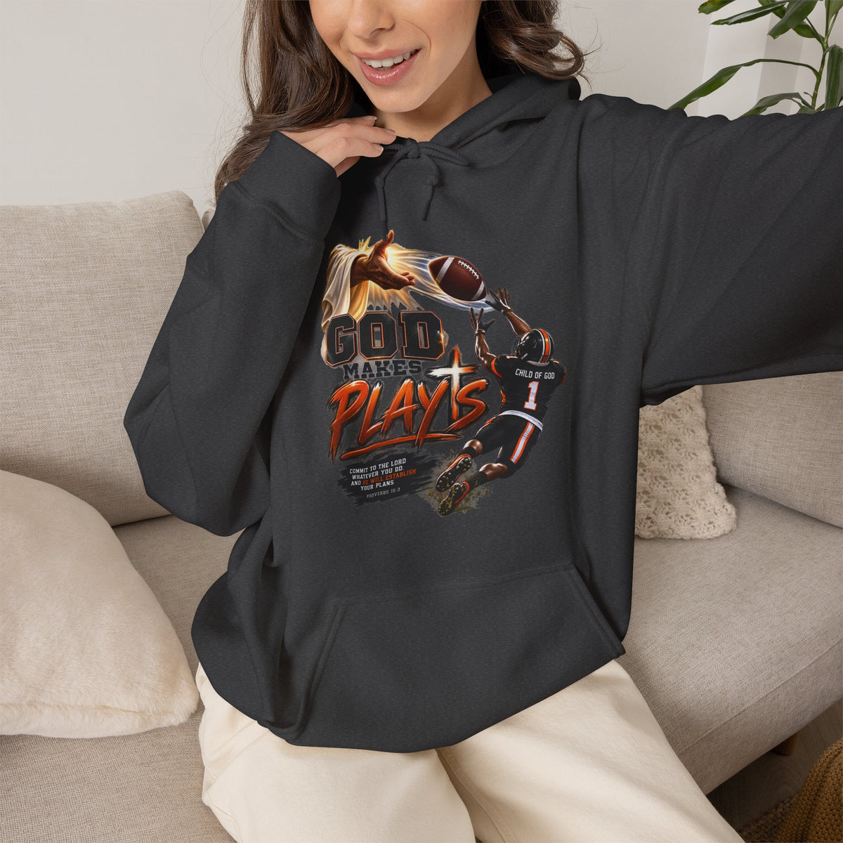 God Plays Football Hoodie – Christian Football Player Graphic Sweatshirt