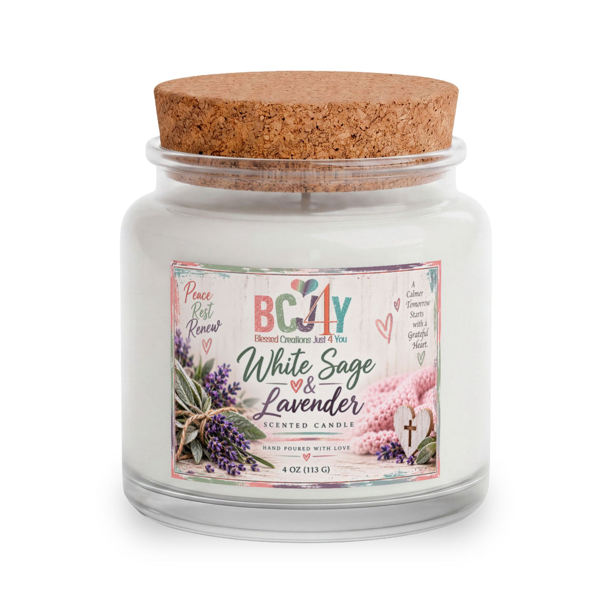 Blush & Bloom Gift Set — White Sage & Lavender Candle, Pink Knit Blanket, Crochet Flower Bouquet & Bow Clip