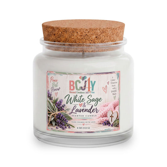 Blush & Bloom Gift Set — White Sage & Lavender Candle, Pink Knit Blanket, Crochet Flower Bouquet & Bow Clip