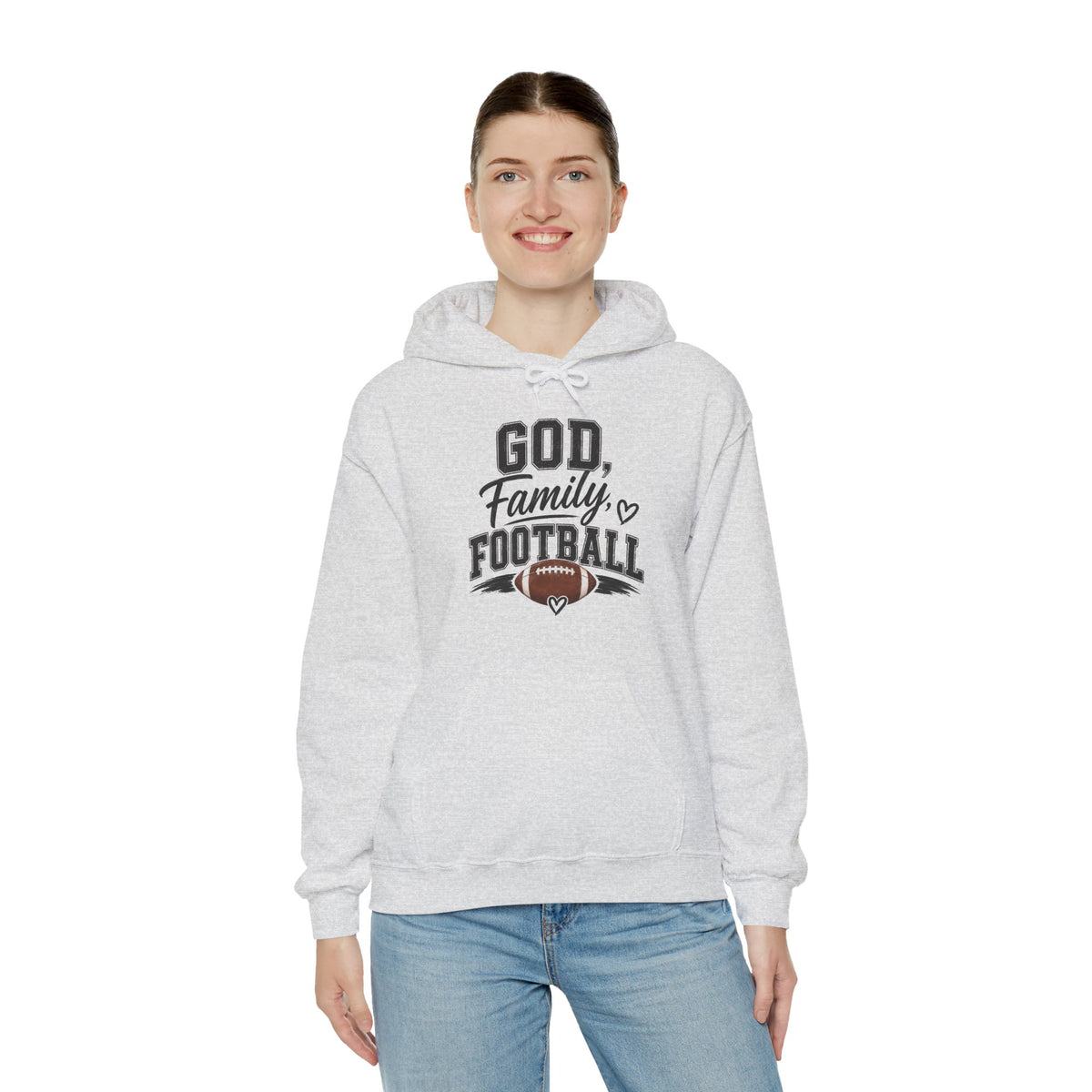 Football Family Hoodie – "God, Family, Football" Pullover for Fans
