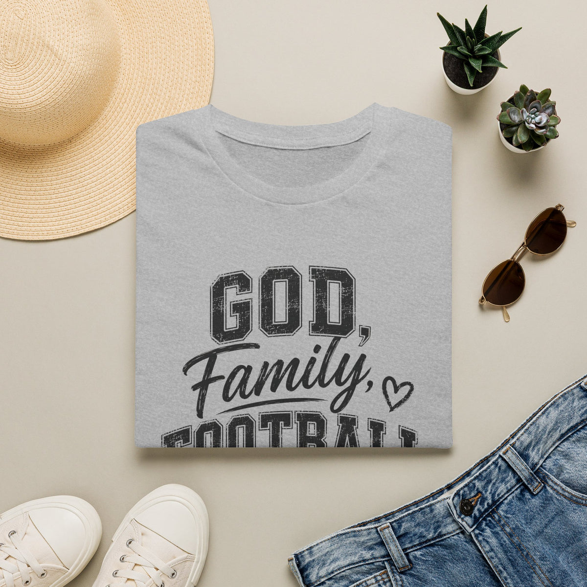 T-Shirt — "God, Family, Football" Faith & Sports Graphic Tee